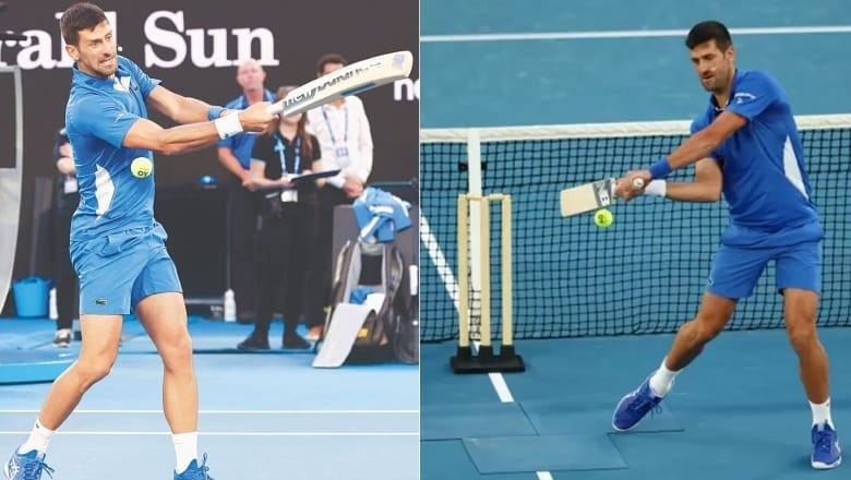 VIDEO: Novak Djokovic shows his batting skills on tennis court