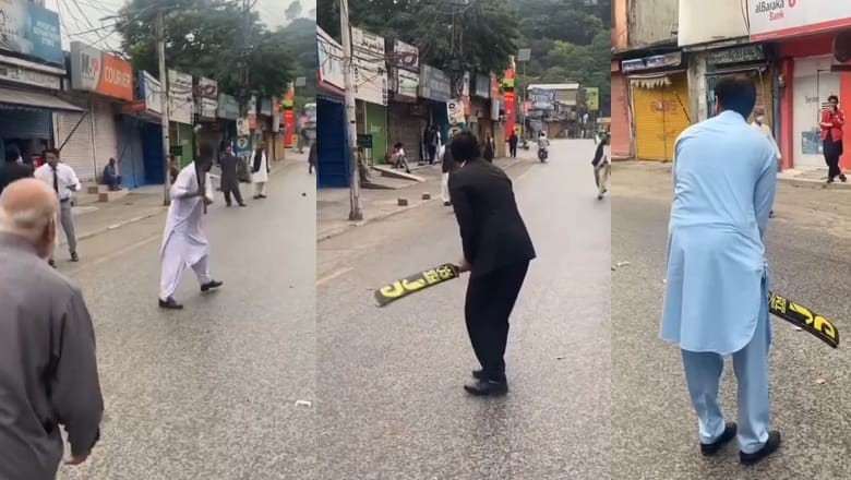 Watch: People playing cricket on empty roads in AJK during strike