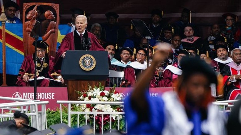 Pro-Palestine students turn their backs to US President during his speech at college