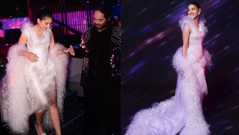 Radhika Merchant stunned in a lavender dress with diamond earcuffs priced at Rs567 crore