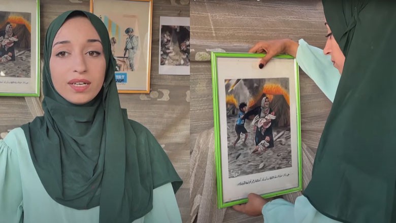 Palestinian artist paints pain of Gaza's suffering using make-up kit