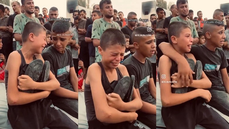 Gaza kid breaks into tears after hugging dead father's shoes