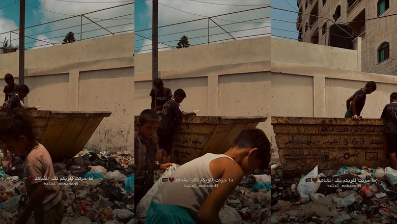 Heartbreaking video of Palestinian children searching for food in garbage highlights "catastrophic hunger" in Gaza