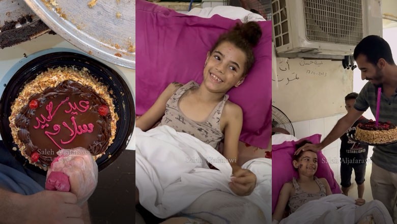 Palestinian activists celebrate birthday of girl injured by Israeli airstrike in Gaza