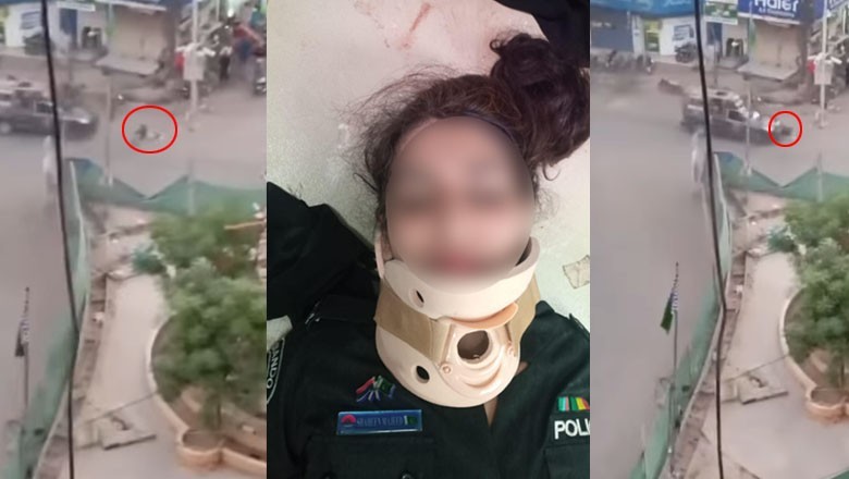 Female cop injured after being hit by police van during Karachi protest