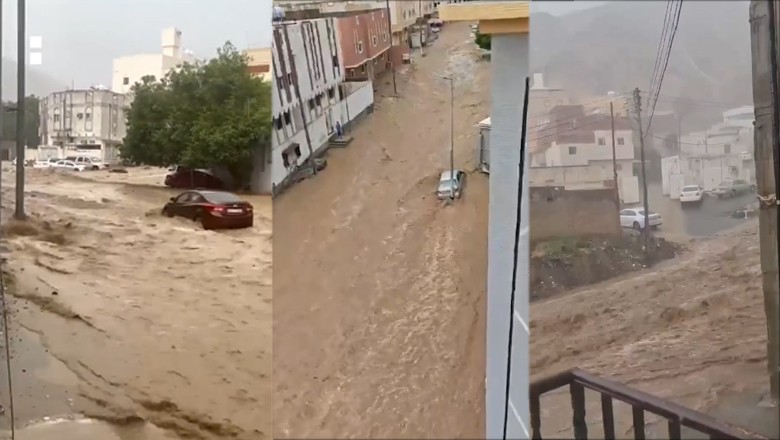 Cars seen floating as torrential rains cause flooding in Saudi Arabia