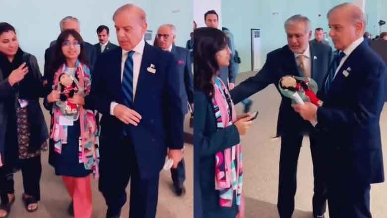 Young girl gifts doll to PM Shehbaz at COP29 summit in Baku