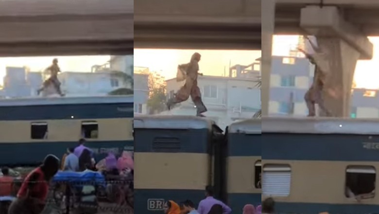 Woman spotted running, dancing on moving train’s roof