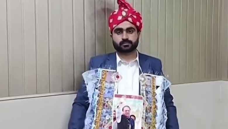 Groom adorn his wedding garland with Nawaz, CM Maryam’s pictures