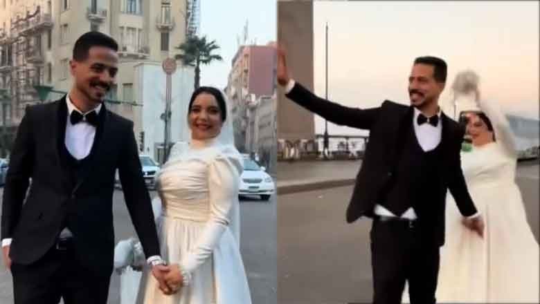 Egyptian couple ditches luxury, holds unique street wedding shoot to save for Umrah