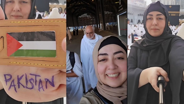 Maria B displays Palestine’s flag during Umrah
